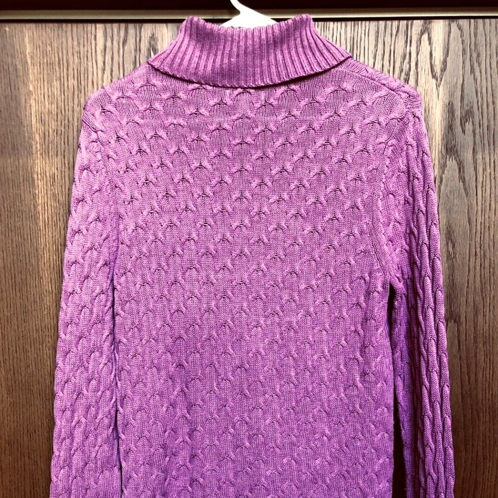 Croft & Barrow Women's Cable Knit Ribbed Turtleneck Sweater Medium Purple Cotton - Picture 13 of 15